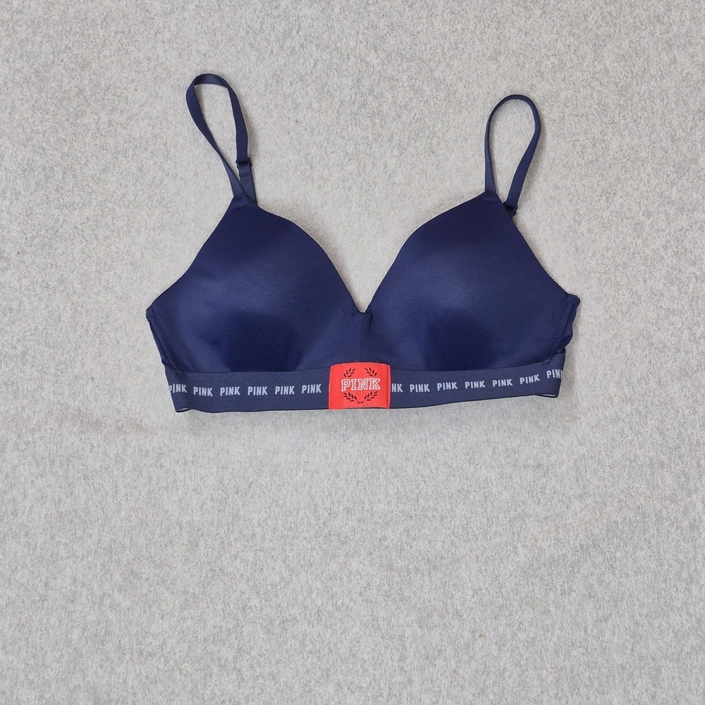 PINK Women Bra 34C Navy Wear Everywhere Wireless Lightly Lined T Shirt
